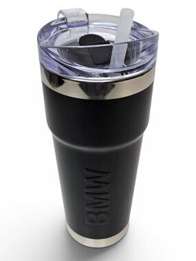 BMW Embossed Tumbler Black Silver Travel Transparent Screw Top 24oz